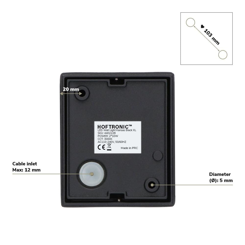 HOFTRONIC - Kansas XL - LED Wandleuchte Cube - Up and Down - Schwarz - 20 Watt 914 Lumen - IP65 Wasserdicht für innen, außen und bad - LED Außenleuchte