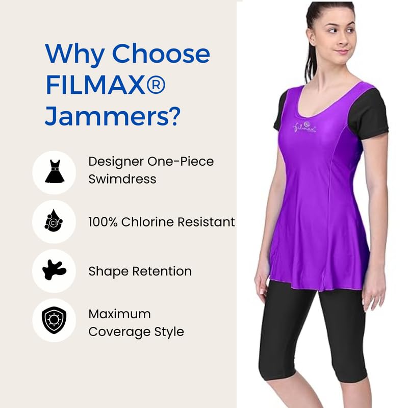 Image of Originals Swimming Costume for Women's One-Piece Beach Wear with Sleeve & Skirted 3 /4 Leggings Maximum Covered Swim Wear Dress (L - 7XL)