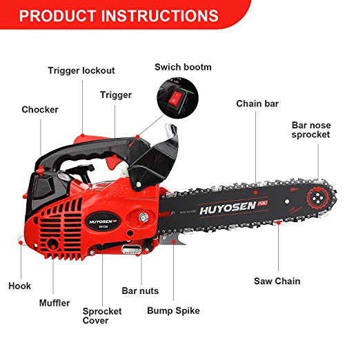 HUYOSEN PRO Professional Gas Chainsaws 25cc 2-Stroke Gas Powered Chain Saw 12-Inch Chainsaw Chain with Tool Kit for Cutting Forest Wood Garden Trimming Tools