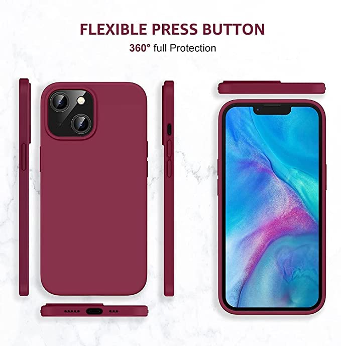 Image of MIDOS Back Cover Compatable with iPhone 13 Liquid Silicone Case Full Protection Shock Proof Back Cover for iPhone 13 (Wine Red)