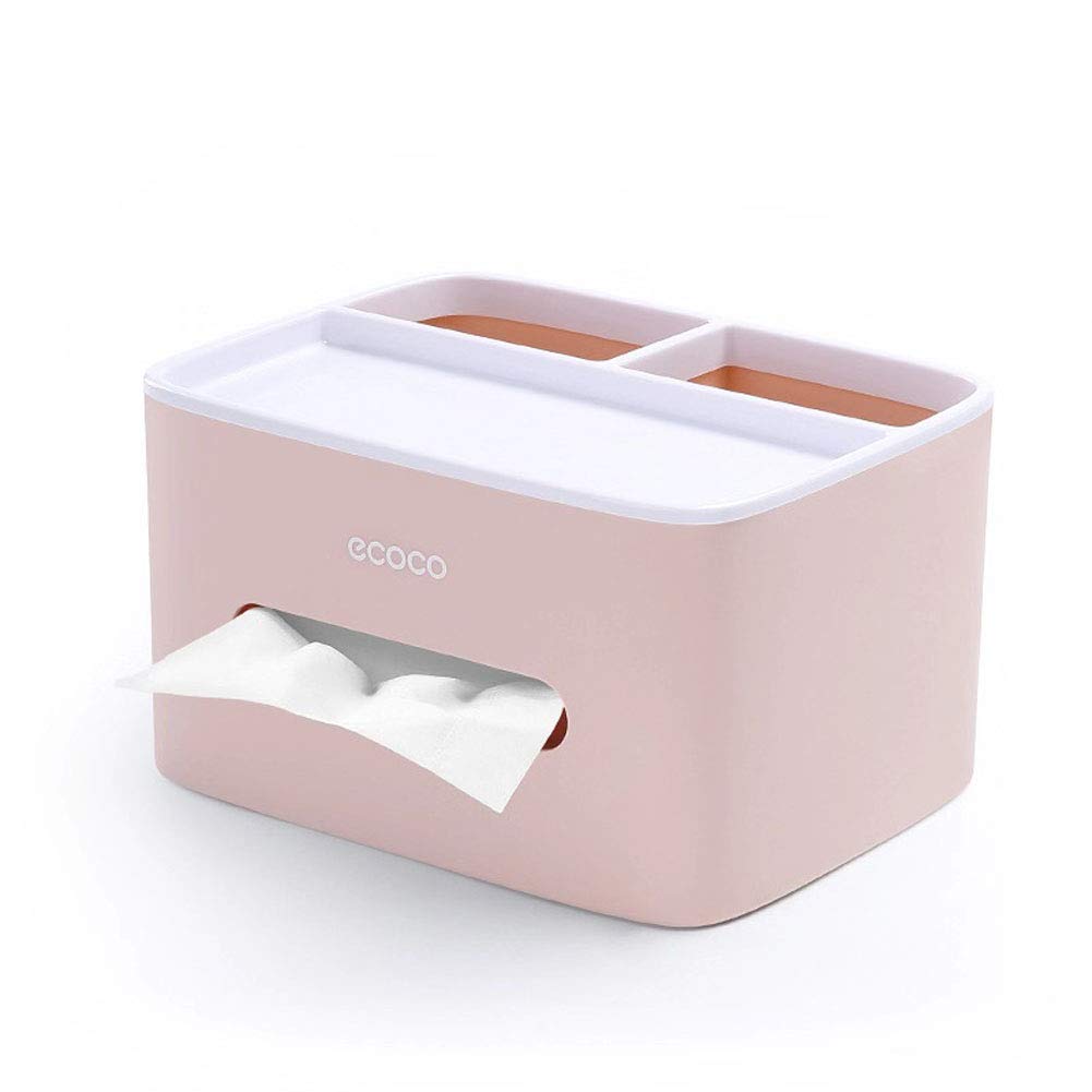 Multifunction Rectangular Tissue Holder Cover Case Facial Tissue Paper Box Napkins Dispenser Container Stylish Remote Control Pen Desk Storage for Living Room Bedroom Dressers Home Office Use (Pink)