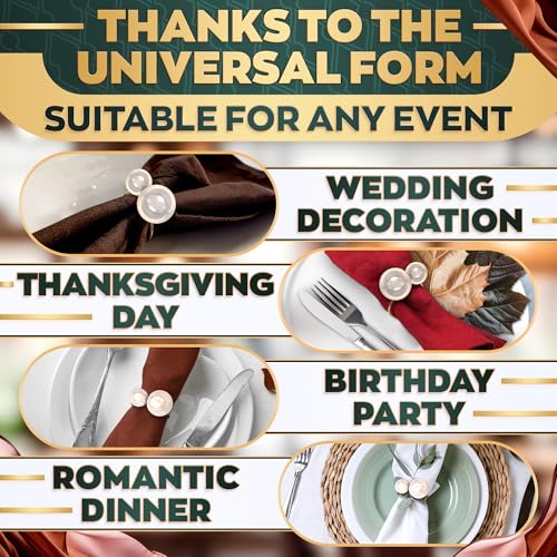 Image of Gold Pearl Napkin Rings Set of 12 - Easter Napkin Rings | Easter Table Decor with Faux Pearls | Reusable, Metal & Scratch-Resistant Finish - for Weddings, Banquets, Holiday Easter Dinner & Gift Giving