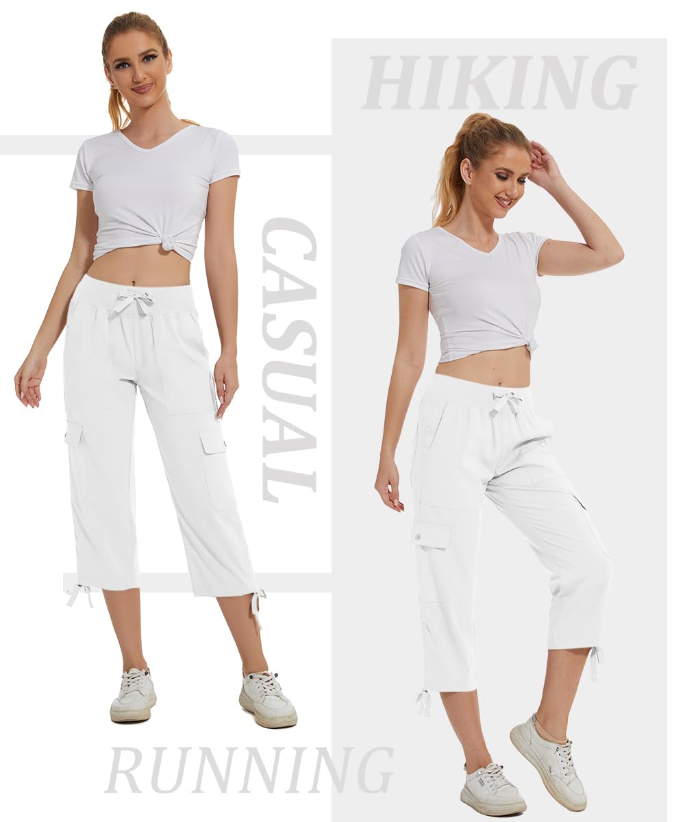 Huayuzh Damen Cargo Caprihose Wanderhose 3/4 Hose Sommer Cargohose Leichte Atmungsaktiv Athletisch Reisen Lässig Outdoorhose