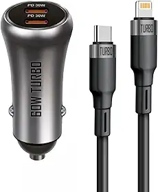Casepro Carregador Veicular Turbo 60w Carro Com Cabo Para Iphone 11 12 13 14 Pro Max Ipad Air Preto