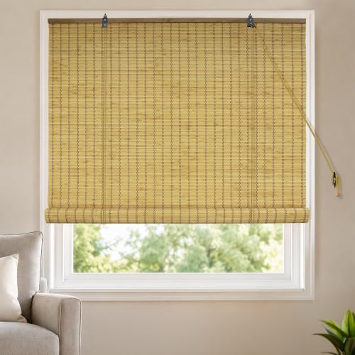 Image of HIPPO Bamboo Curtains - W-4FTXH-7FT Rope Mechanism Roll Up Down Indoor Bamboo Shade for Sun & Dust Protection for Home Window, Balcony, Restaurant, Hotel, Resort (Natural-TAN)