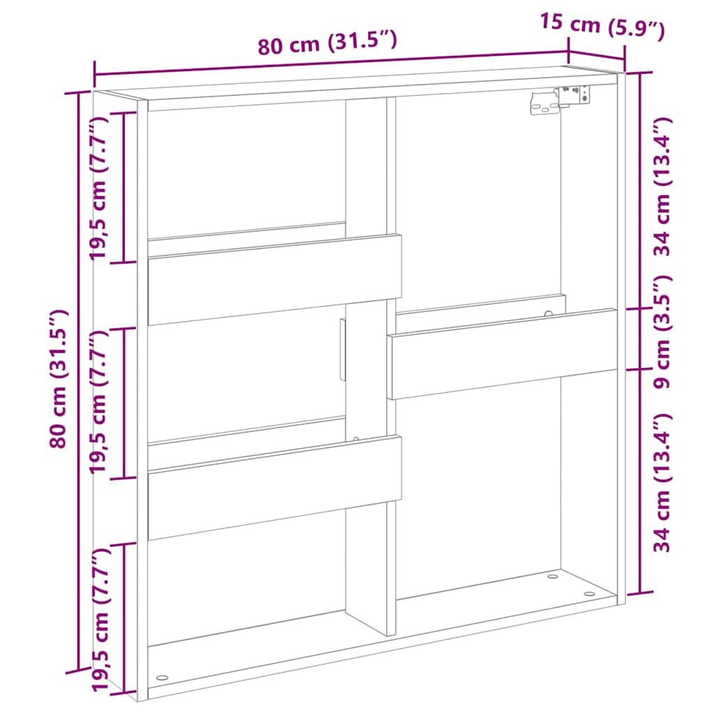 Szafka ścienna czarna z materiału drewnopochodnego 80 x 15 x 80 cm, zajmuje mało miejsca, z miejscem do przechowywania, montaż ścienny do salonu, sypialni, kuchni, łazienki, praktyczny regał