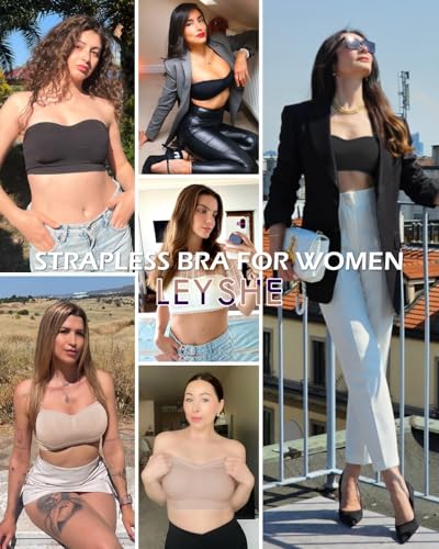 Image of Strapless Bra for Women Bandeau Bras Seamless Wireless Padded Tube Top T Shirt Bra