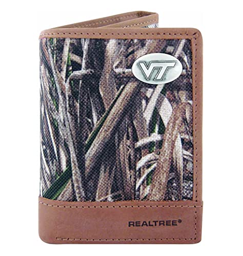 Virginia Tech Hokies Trifold Realtree Max-5 Camo & Leather Wallet w/ Metal Concho - Zep-Pro - NCAA