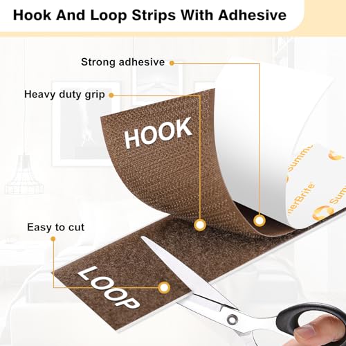 Image of SummerBrite 10 Pairs Brown Hook and Loop Strips 2 x 5 Inch, Heavy Duty Adhesive Fasteners for Wood Surfaces, Wide Sticky Back Mounting Tape for Furniture & Cabinets, Industrial Strength