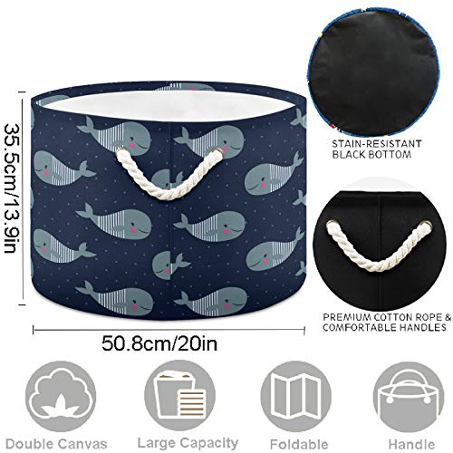 Image of visesunny Storage Basket Whale Cartoon Nursery Hamper Canvas Fabric Toy Storage Organizer Bin Storage Box Laundry Basket for Kid Rooms,Playroom,Shelves,Toy Basket