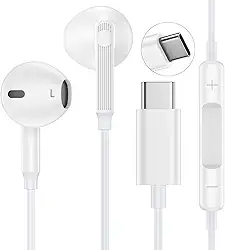 Fones de ouvido USB C com fio para iPhone 16e/16 Pro Max/16 Plus, Samsung Galaxy A16/A56/A26/A36/S25 Ultra/S25 Plus/S24 Ultra/S23/S22, Tipo C, fones de ouvido estéreo HiFi