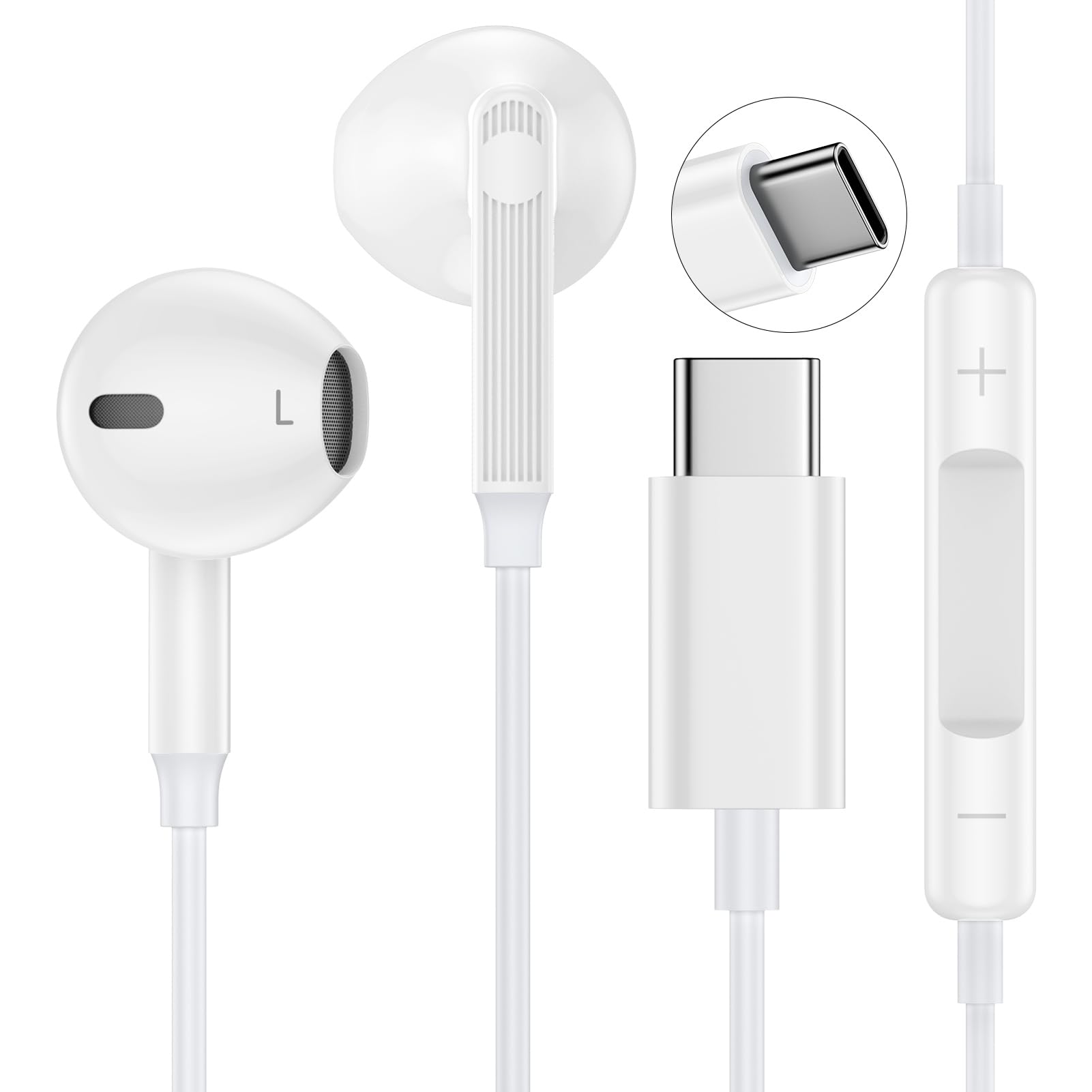 USB C Headphones Wired USB C Earbuds Ear Plugs for iPhone 17E/17 Pro Max/17 Air/16e/16 Pro Max/16 Plus, Samsung Galaxy A16/S25FE/S25 Ultra/S24 Ultra/