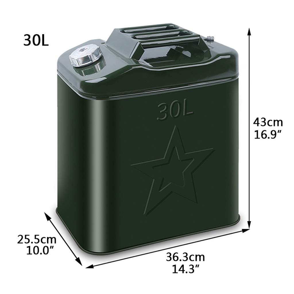 Liudan Kanister na benzynę o pojemności 20 l / 30 l, gruby, metalowy pojemnik na paliwo może być używany w garażu lub samochodzie (zielony) kanister na paliwo (rozmiar: 30 l)