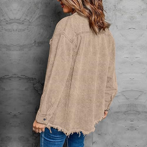 RJDJ Expectatioin Denim Jacket, Women's Casual Denim Button Down Distressed Jacket, Oversized Washed Jean Coat with Pockets4
