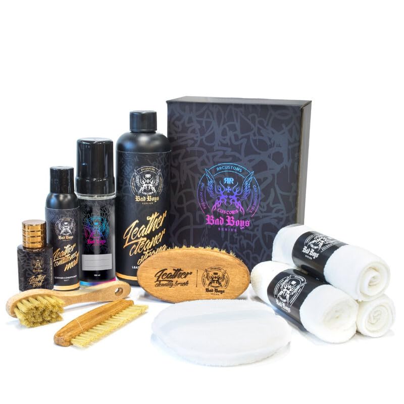 RR Customs Bad Boys Leather Care Set PREMIUN STRONG | Autopflege LEDER STARTERSET | Geschenkidee Lederpflege Lederreiniger Set 150ml