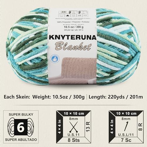 Image of #6 Super Bulky Blanket Yarn for Crocheting - 4 Skeins(Each 10.5oz /300g, 220yds /201m), Chunky Chenille Thick Plush Big Soft Yarn for Crocheting Knitting Blankets, Forest & Teal & Sky & Mint