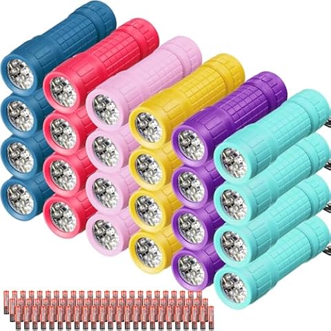 Rossesay 24 Pcs Small Mini Flashlight Bulk Colorful Handheld Flashlights with Batteries Included for Night Reading Party Camping Emergency Hunting Cover