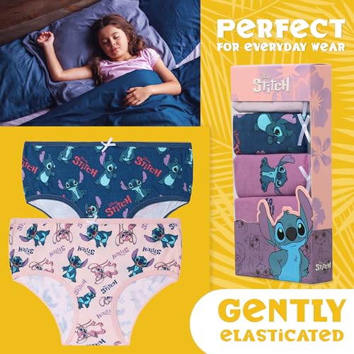 Disney Stitch Girls Panties, Comfy Breathable Cotton Underwear for Kids and Teenagers, Pack of 5 - Stitch Gifts4