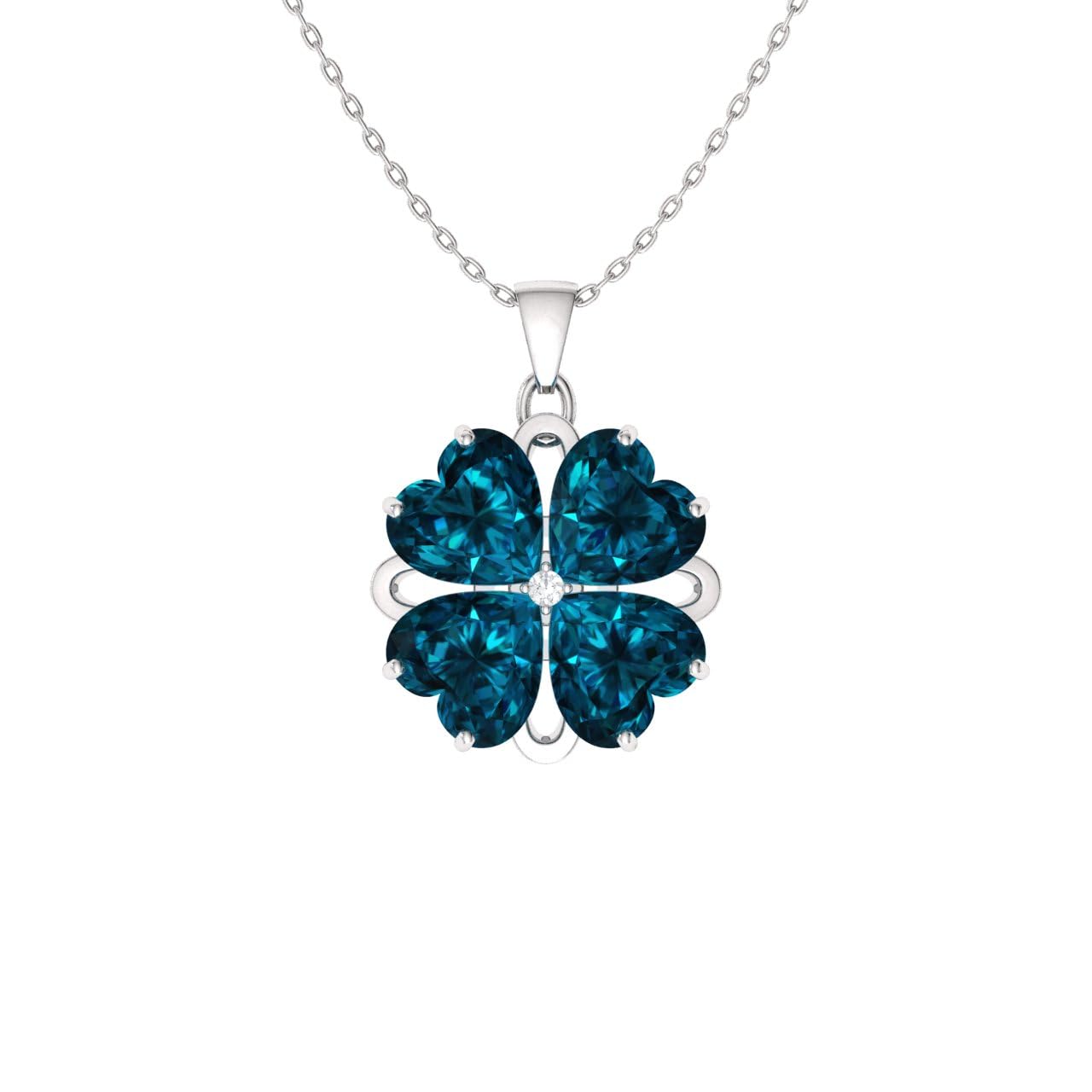 Diamondere Natural and Certified Heart Cut Gemstone and Diamond Flower Necklace in 14k Solid Gold | 1.65 Carat Pendant with Chain