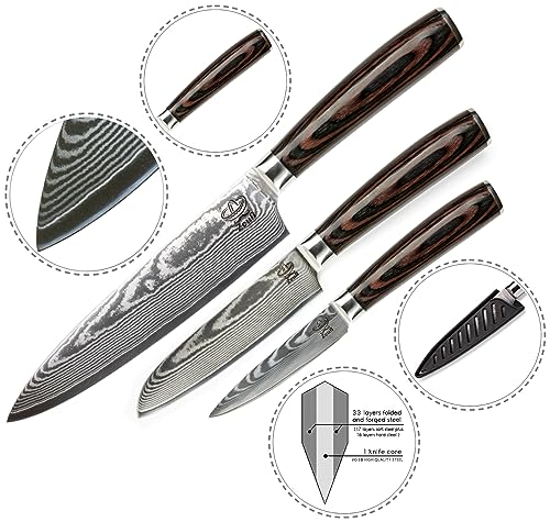 Damastmesser-Set ZEUß 3er mit 32 cm, 24 cm und 20 cm für die Küche