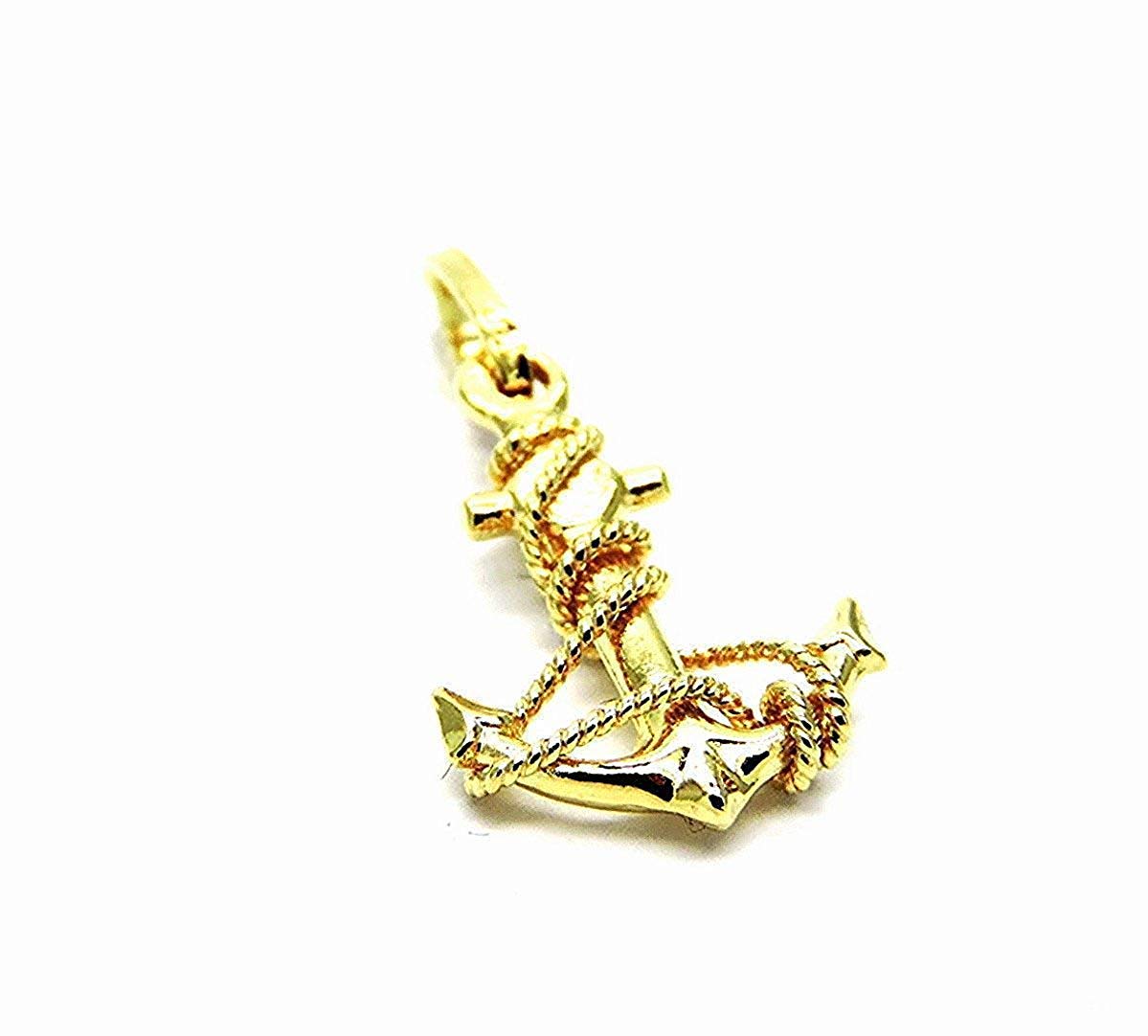 Ciondolo Oro Giallo 18kt (750) Pendente Ancora Filo Corda Uomo Donna Bambini