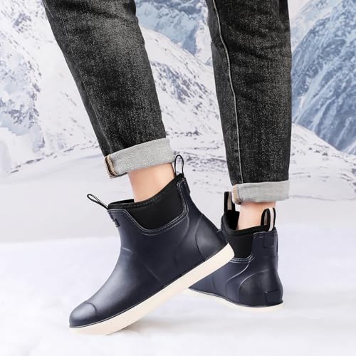 Image of Mens Deck Boots, Saltwater Fishing Booties Rubber Waterproof Ankle Rain Boots, High-performance Footwear Chelsea Boots for Gardening Fishing Boating Camping Sailing
