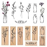 8 Stück Vintage Holzstempel,Blumen und Vasen Stempelset,Pflanze Mustern Stempel Holz,Naturpflanzen Blumen Vintage Motivstempel,für DIY Handwerk Basteln Scrapbooking(1)