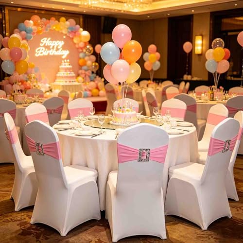 PWDAN 100 Pack Spandex Stretch Chair Sashes Bows Elastic Chair Cover Bands Ties with Buckle Slider for Wedding Party Banquet Birthday Restaurant Chairs Decorations (Pink) by PWDAN - Image 8