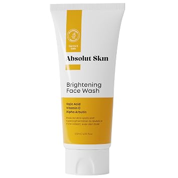 AbsolutSkin Brightening Face Wash Gentle Daily Cleanser with Kojic Acid, Vitamin C & Alpha Arbutin Fades Dark Spots & Evens Skin Tone 120ml
