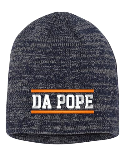 One Size Navy/Dark Grey Marled Da Pope Funny Chicago Pope Leo Embroidered Knit Beanie Cap