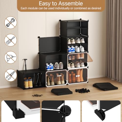 Black and White 10 Tier Modular Shoe Storage Cabinet with Magnetic Doors by wesimple - Used condition - Image 5