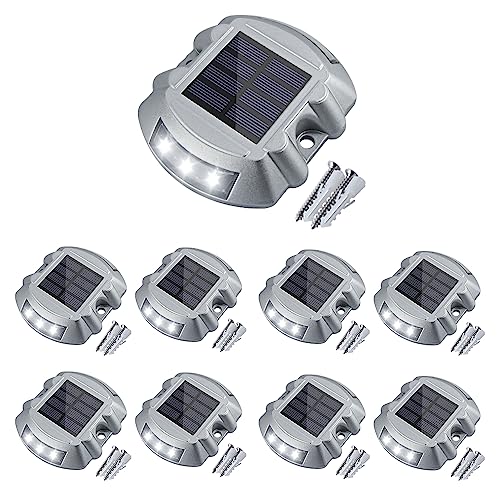 APONUO Solar Driveway Lights, Solar Dock Lights Outdoor Driveway Lighting IP67 Waterproof Outdoor Boat Dock Lamp for Driveway Stair Pathway Deck Cool White （8 Packs）