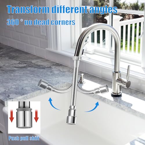 Wasserhahn Verlängerung Küche mit Zubehör 31cm Wasserhahnverlängerung 360°Flexibler Schwenkbar Edelstahl Wasseranschluss Aufsatz Flexibel für Küchen,Bädern,Toilette(2 Drehzahlen schaltbar)
