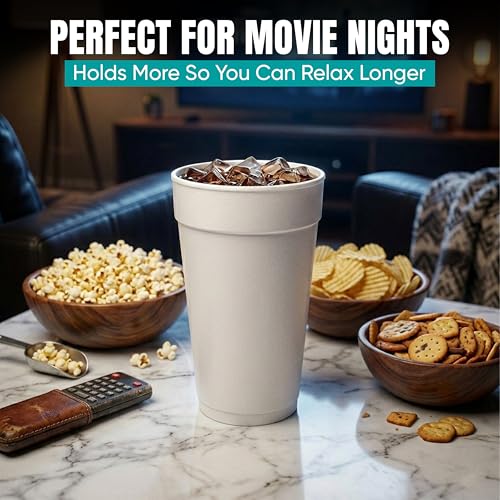 Concession Essentials 20 oz Foam Cups – 100 Count Pack – Insulated Disposable Cups for Hot & Cold Beverages – Durable, Lightweight, Perfect for Coffee, Soda & Events by Concession Essentials - Image 3