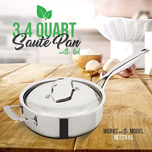 Miniatura 2 de NutriChef Sartén para saltear de 3.4 cuartos con tapa, sartén de acero inoxidable resistente a las manchas sin PFOAPFOS con interior satinado,