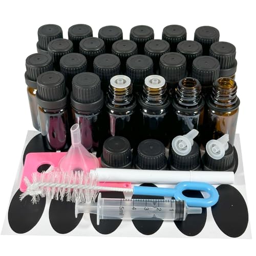 PIPIBA (24本) 10mlドロッパー付ボトル ガラス製遮光瓶 エッセンスオイル アロマ精油瓶 香水保存容器 (茶色)