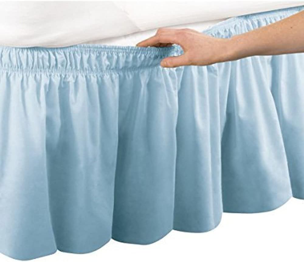 Pleated Three Sides Fabrics Wrap Around Style Egyptian Cotton Elastic 15 inch Drop Dust Bed Skirt for Twin/Full,Queen,King Size Beds(Queen