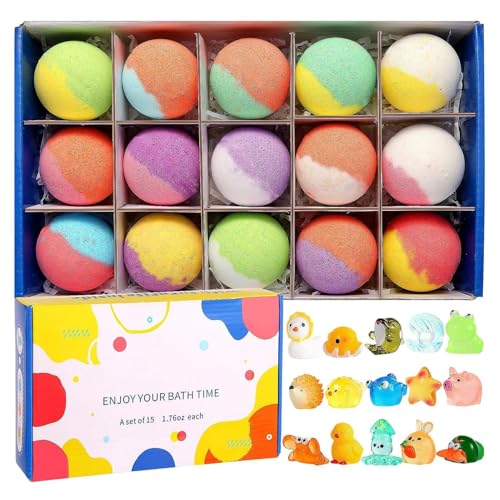 Bath Balls For Kids | 15 Pieces Moisturizing Refreshing With Toys Inside | Shower Steamers | For Boys Girls Children Teens Women