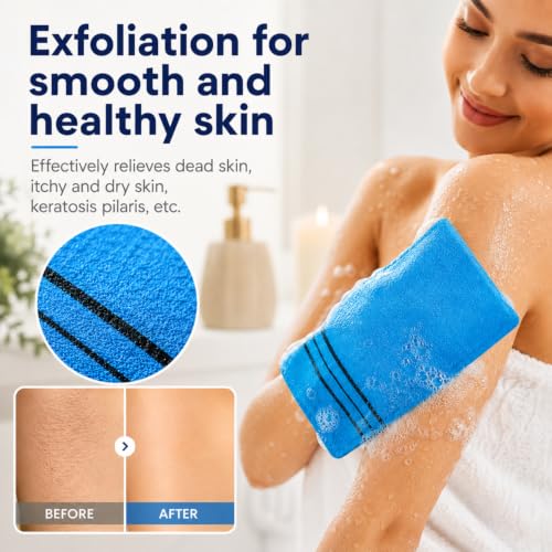 Image of Tatuo 12 Pack Korean Exfoliating Mitts, Italy Towel(8 x 5.5 in,4 Colors) | Body Washcloth, Remove Dead Skin, Viscose Rayon Scrubber for Home Spa, for Keratosis Pilaris, Reusable Full Body Use