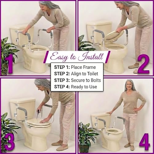 NOVA Toilet Safety Hand Rails – Adjustable Padded Armrests, Removable Aluminum Toilet Support Handles for Seniors & Mobility Assistance, Fits Standard & Elongated Toilets, 300 lb Capacity by nova - Used condition - Image 3