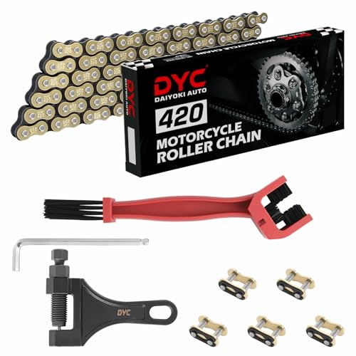 Image of DYC 420 Chain 132 Links(Gold /Black) w /Master Link + Chain Breaker Tool & Chain Brush for Mini Bike, Pit Bike, Dirt Bike, ATV & Go Kart (Coleman, Baja, SSR, TaoTao, Coolster, Apollo, Kazuma)
