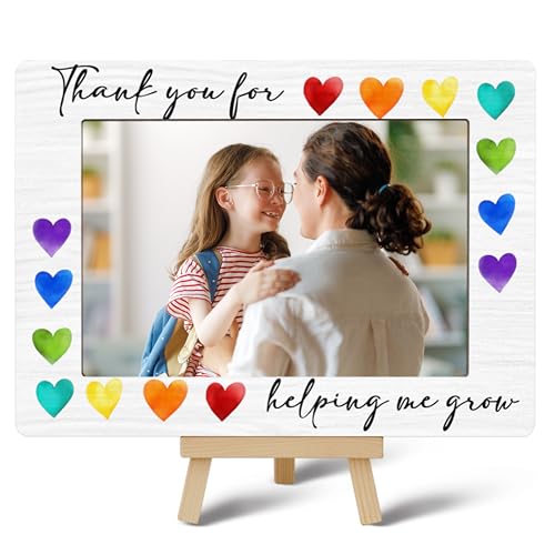 Image of DETIHO Thank You for Helping Me Grow 4x6 Photo Frame, Small Wooden Photo Frame with Easel Stand, Teacher Appreciation Gifts for Table Decor Display -E04