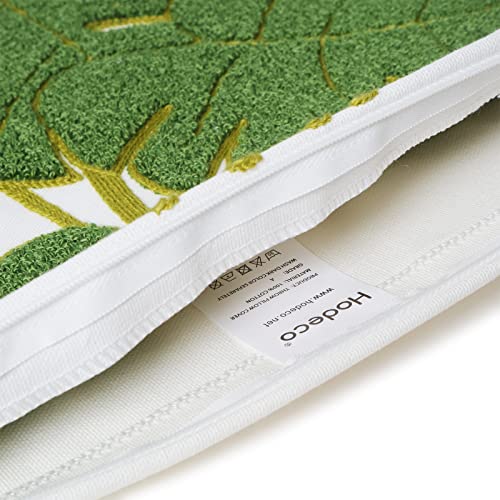 Hodeco Embroidery Throw Pillow Covers 18X18 Inch Green Tropical Monstera Leaves Loop Plant Floor Pillow Cover For Couch 100% Cotton Decorative Cushion Cover Pillow Case 45X45Cm, 1 Piece #TOP2