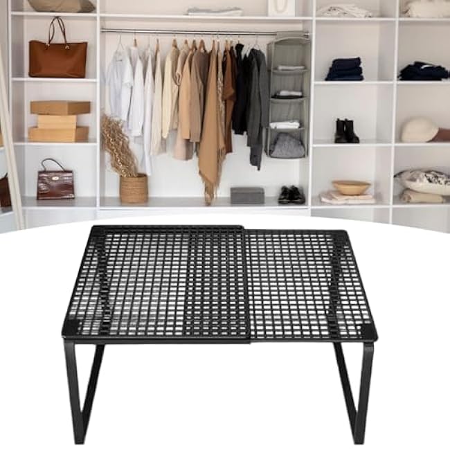 Expandable Cabinet Storage Shelf Stand Riser Pantry Home Nonslip Kitchen Organizer Rack Adjustable for Office Under Sink Cups, Black 27 to 38cm