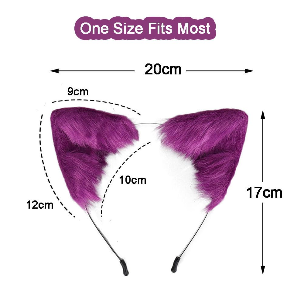 ILUFAM Handmade Fox Cat Ears Headband Animal Ears Hair Hoop for Halloween Costume Cosplay Party Headwear (Purple) - Image 2