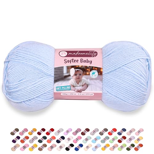 Image of Makromecity Softee Baby Yarn,%100 Premium Anti-Pilling Acrylic, 3.5 Oz, 273 yd (100gr /250 mt), Soft Yarn for Crocheting and Knitting (Baby Blue, 1 Skein)