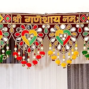 P.A.Latest Traditional Velvet Shubh Labh Embroidery/Mirror/Moti/Woolen Toran for Main Entrance Door Toranam/Bandarwal.[37 Inch]