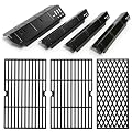 FORYEYC Grill Replacement Parts for Dyna-Glo 4 Burner DGH450CRP DGH451CRP, Set of 4 Porcelain Steel Grill Heat Plates Shield + 3-Pack Cast Iron Cooking Grill Grates Kit for Dyna Glo 3/4 Burner Grill