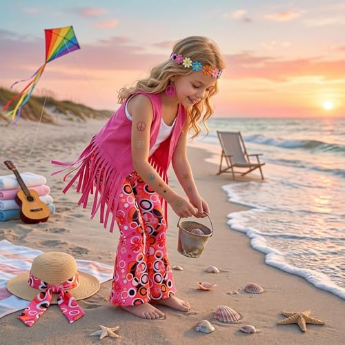 Disfraz Hippie para Niñas 60s 70s Set Fiesta Halloween miniatura 6