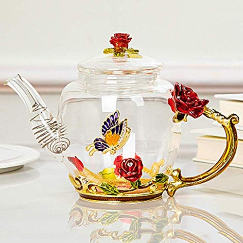 Teekessel Infuser Kochfeld Geschenkset Hochborosilikat Pyrex Teekanne Verdickt Haushalt Großer Filter Filter Teekanne Rosentopf + 6 Tassen 500 Ml